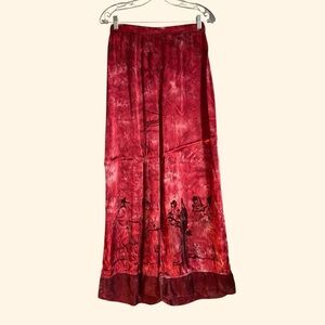 vtg Citron Santa Monica Red Silk Blend Art Print Wide Leg Pants Medium